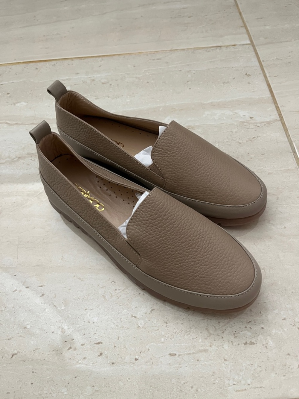 Derimod Taupe Leather Slip-On Loafers